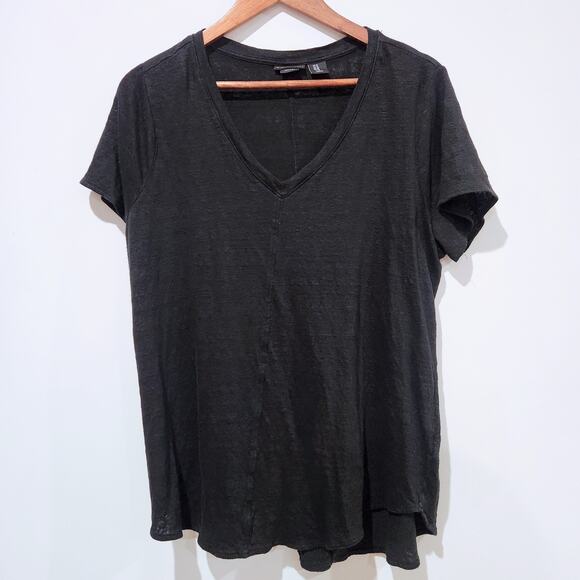 Tahari Womens Black 100% Linen V Neck Asymmetrical Top Size 1X Beach Coastal - Picture 1 of 9